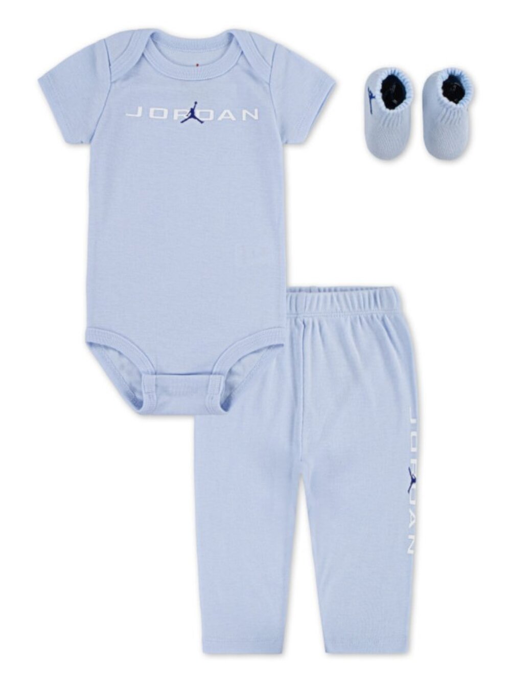 Jordan 3PC Baby Set Bodysuit Pants & Booties Blue 0-6M
